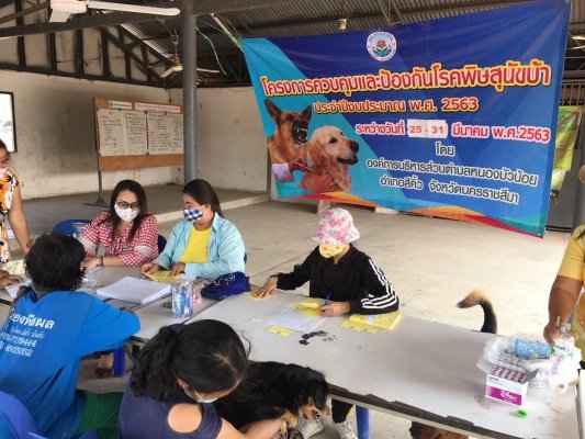 โครงการควบคุมและป้องกันโรคพิษสุนัขบ้า ประจำปีงบประมาณ พ.ศ.2563
ทาง อบต. ได้ลงพื้นที่ไปแจกวัคซีนให้กับอาสาปศุสัตว์ประจำทุกหมู่บ้านเพื่อทำการฉีดวัคซีนให้กับ สุนัข และแมวในหมู่บ้าน