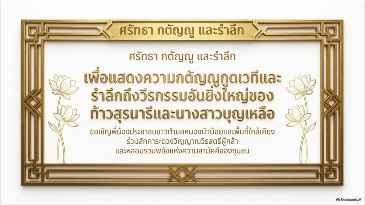องค์การบริหารส่วนตำบลหนองบัวน้อย เชิญชวนพี่น้องประชาชนร่วมงานฉลองวันแห่งชันะของท้าวสุรนารีและนางสาวบุญเหลือ ประจำปีงบประมาณ พ.ศ.2569 ณ ลานอนุสาวรีย์ท่านท้าวสุรนารีและนางสาวบุญเหลือ ตำบลหนองบัวน้อย อำเภอสีคิ้ว จังหวัดนครราชสีมา